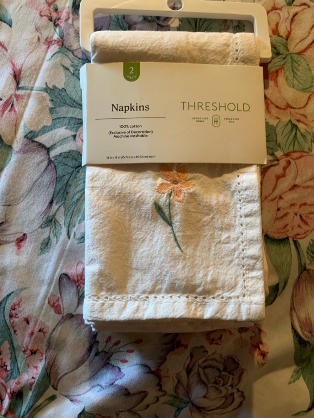 Threshold Cotton Napkins with Cream Base and Orange Floral Embroidery 2 Pack